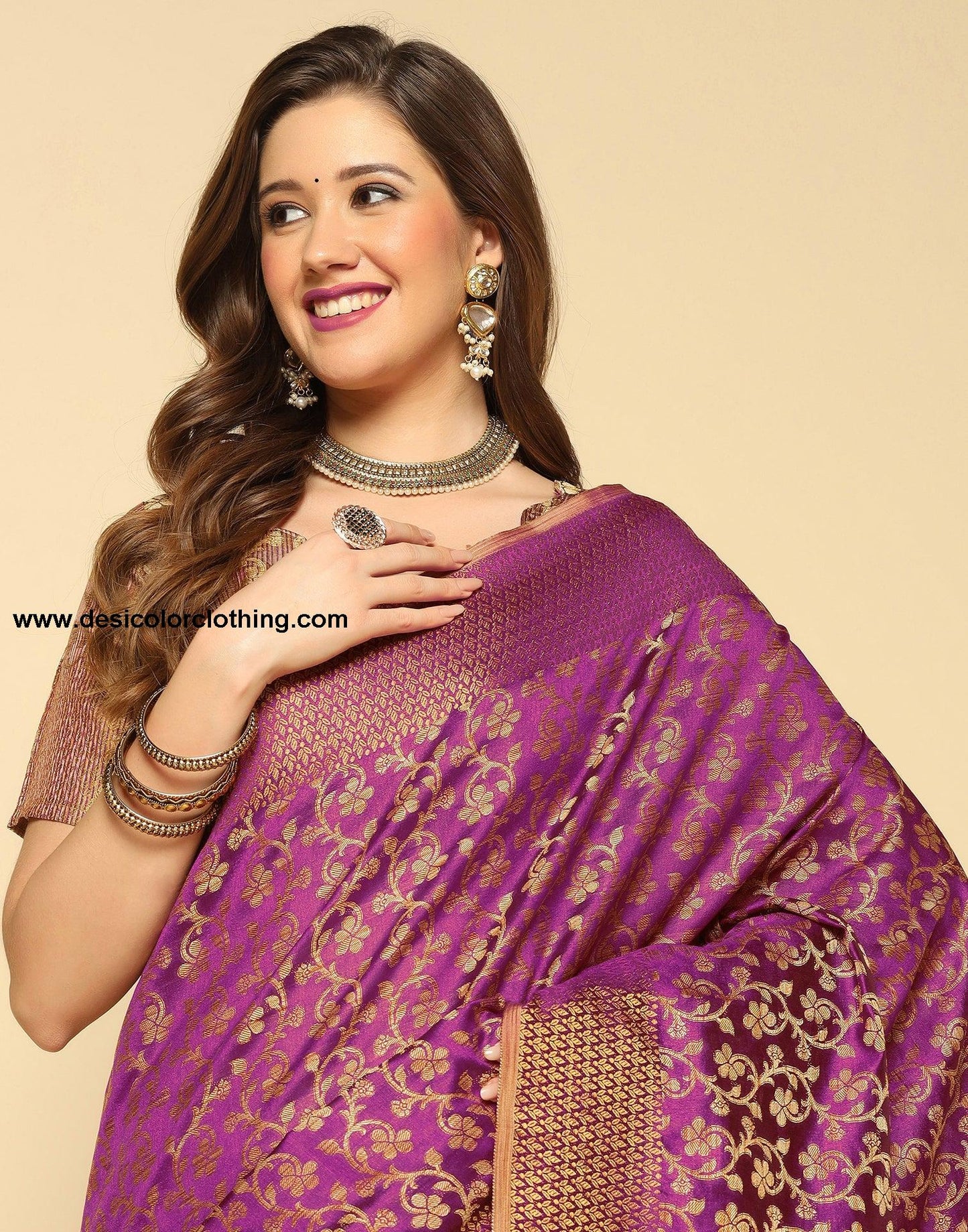 Wine Banarasi Silk Saree
