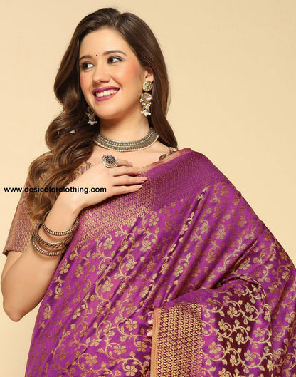 Wine Banarasi Silk Saree