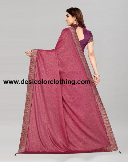 Wine Coloured Lycra Foil Printed Saree | SLV2197S108