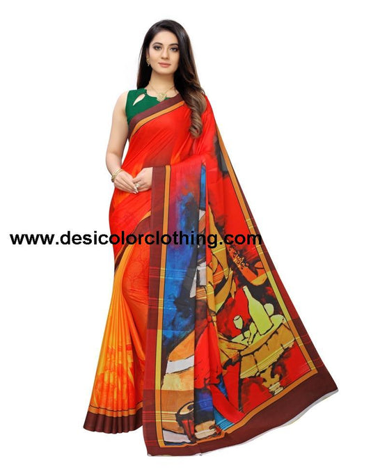 Red Coloured Georgette Digital Printed Casual saree