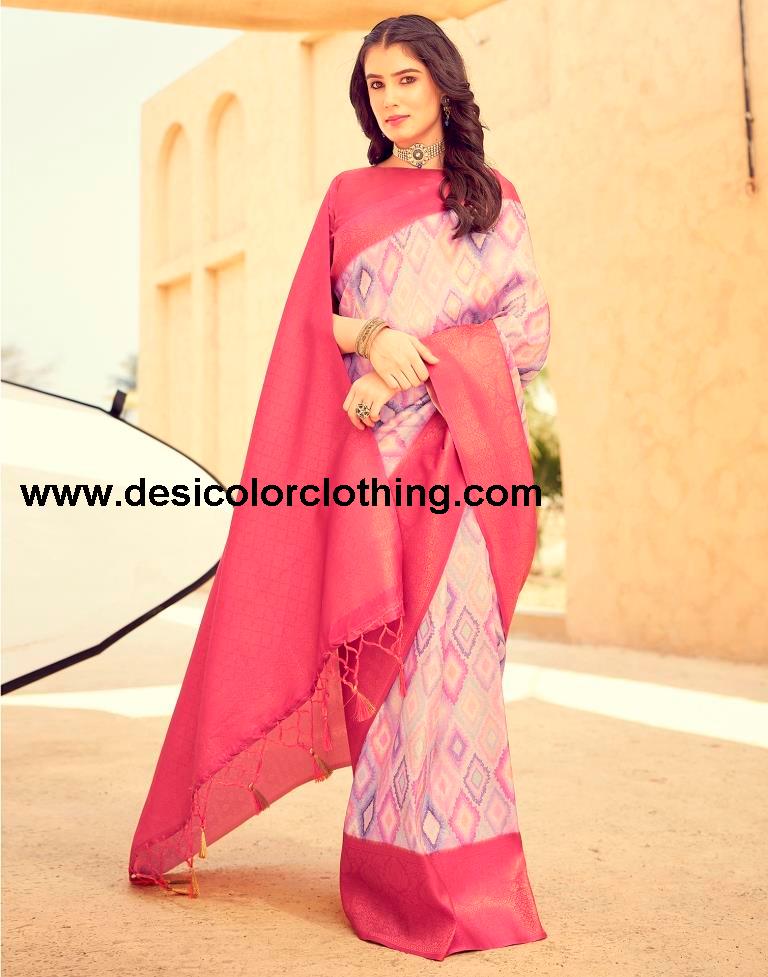 Rose Pink Silk Printed Ready To Wear
