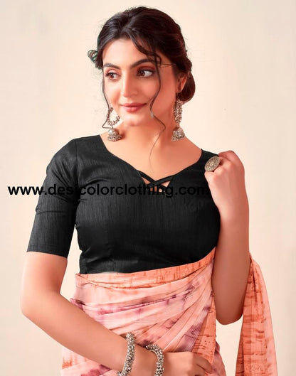 Light Peach Georgette Printed Ready to Wear Saree