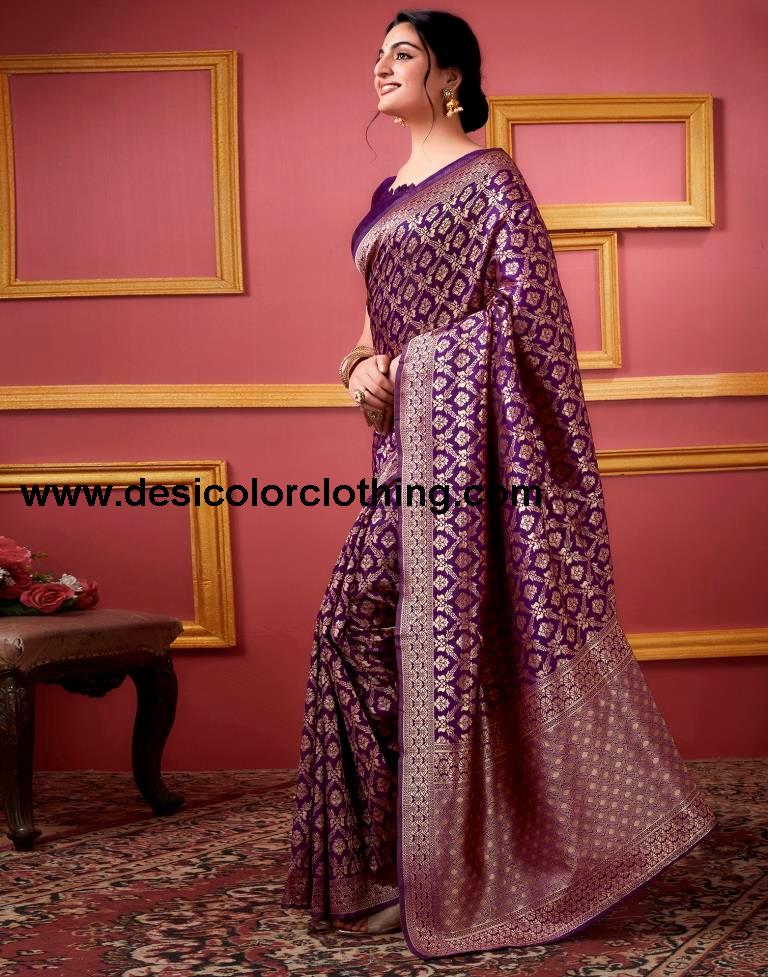 Dark Purple Silk Banarasi Saree