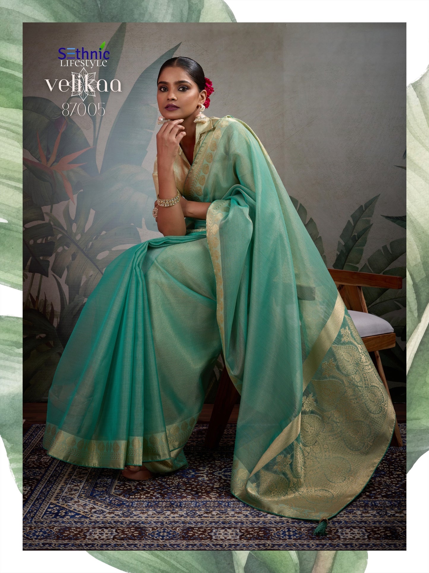 Product Image - Designer Tissue Silk Saree with Woven Patta & Pallu