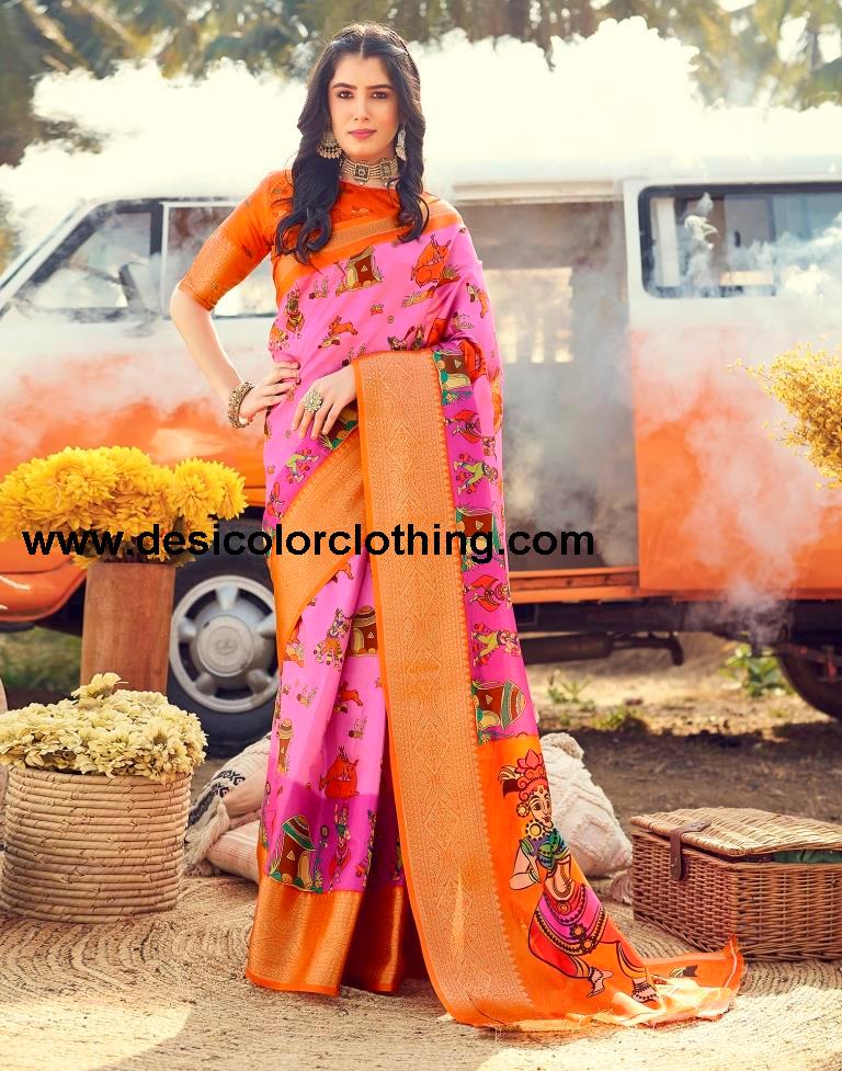 Pink Silk Printed Ready To Wear