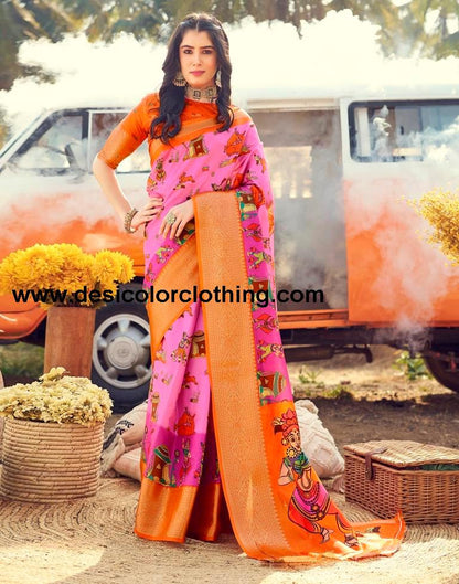 Pink Silk Printed Ready To Wear