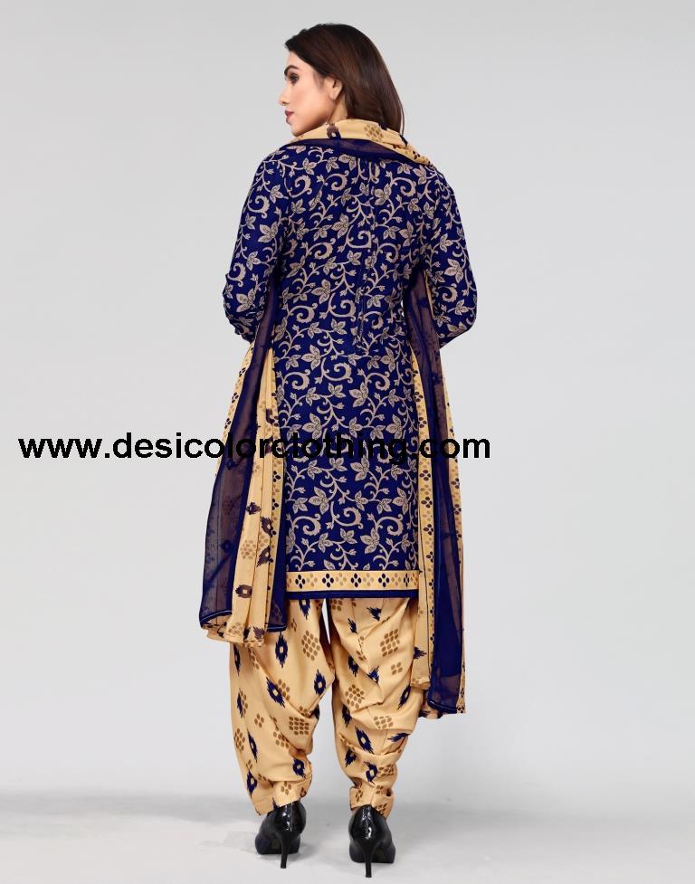 Blue Printed Unstitched Salwar Suit Material