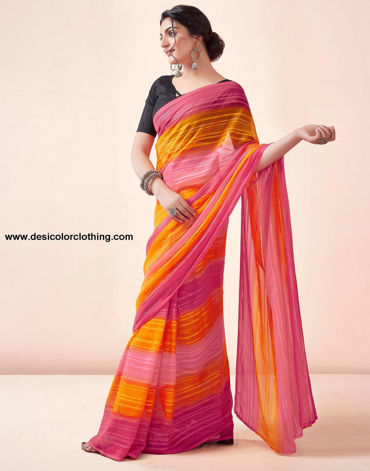 Turmeric Georgette Printed Ready to Wear Saree