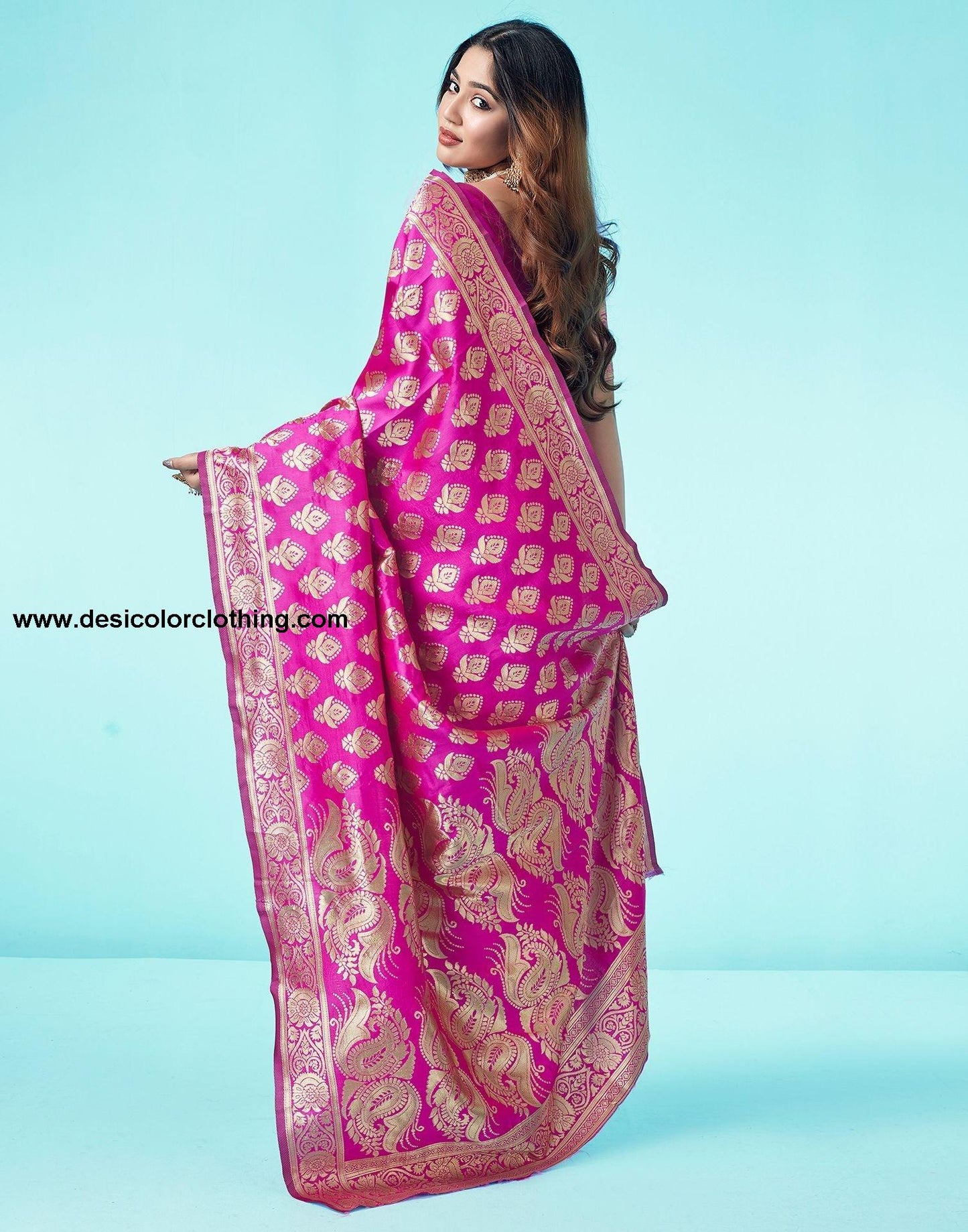 Rani Pink Jacquard Silk Saree
