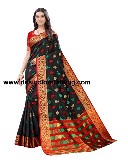 Black Coloured Poly Silk Jacquard Partywear saree | SLV1789S108