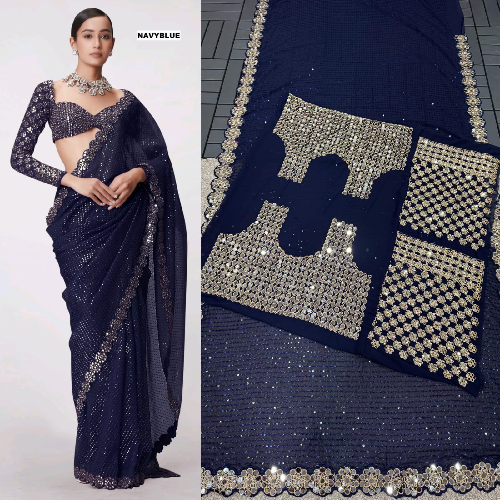 Product Image - Designer Georgette Saree with Mirror Work - Wedding & Festive Wear