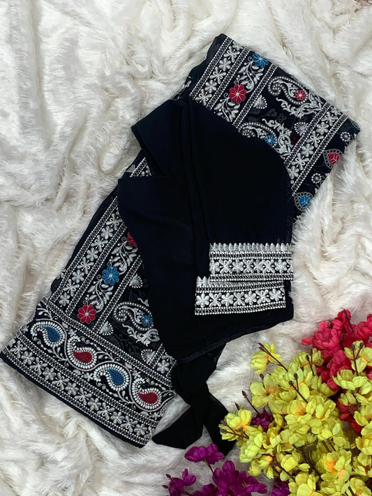 Product Image - Designer Black Queen Georgette Saree