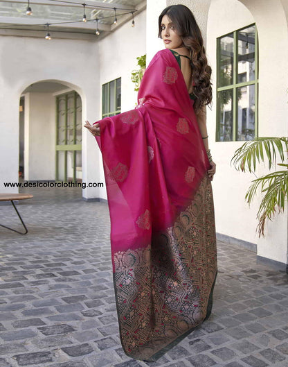 Pink Banarasi Silk Woven Saree
