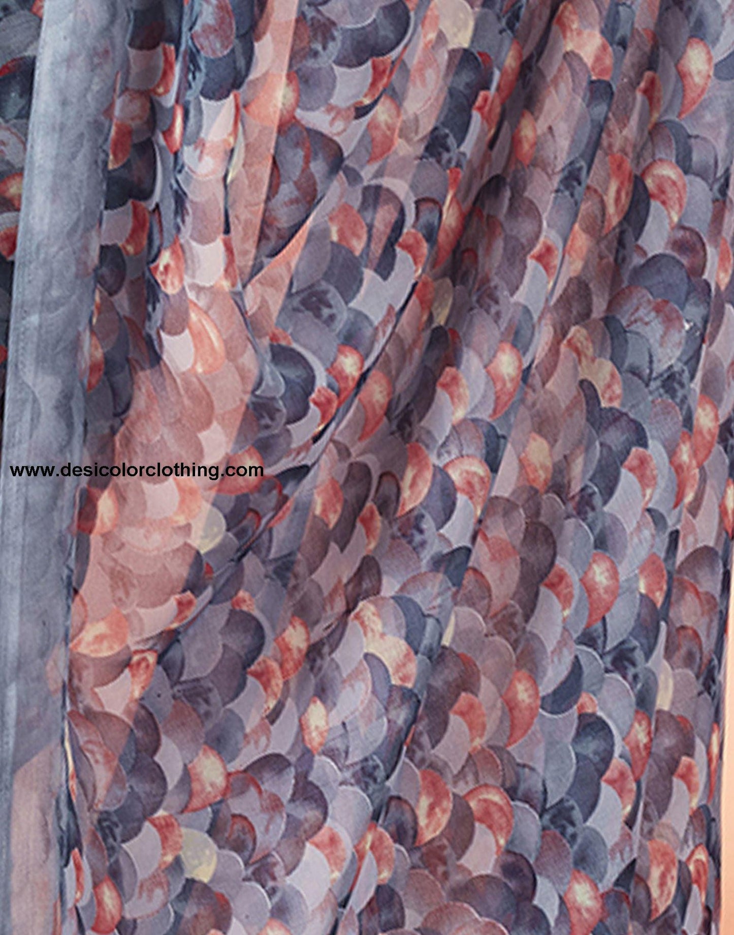 Steel Blue Printed Georgette Saree