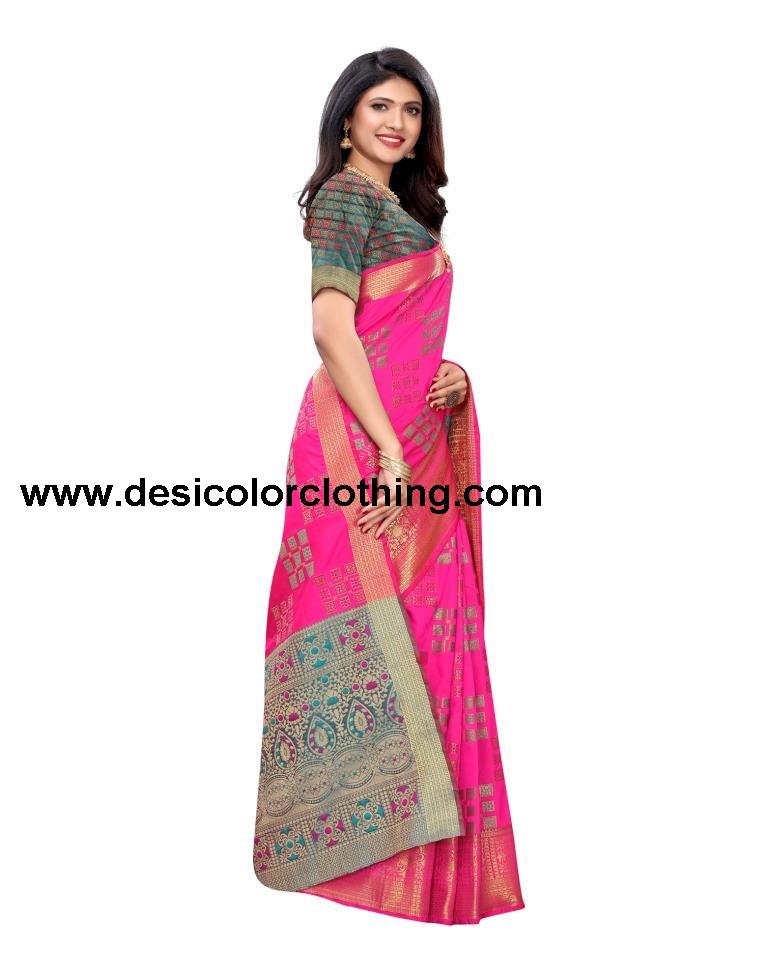 Pink Coloured Poly Silk Jacquard Partywear saree