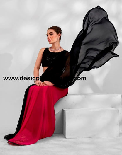 Black Georgette Plain Saree