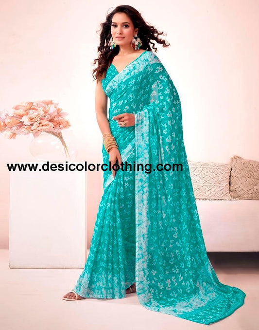 Blue Georgette Printed Saree