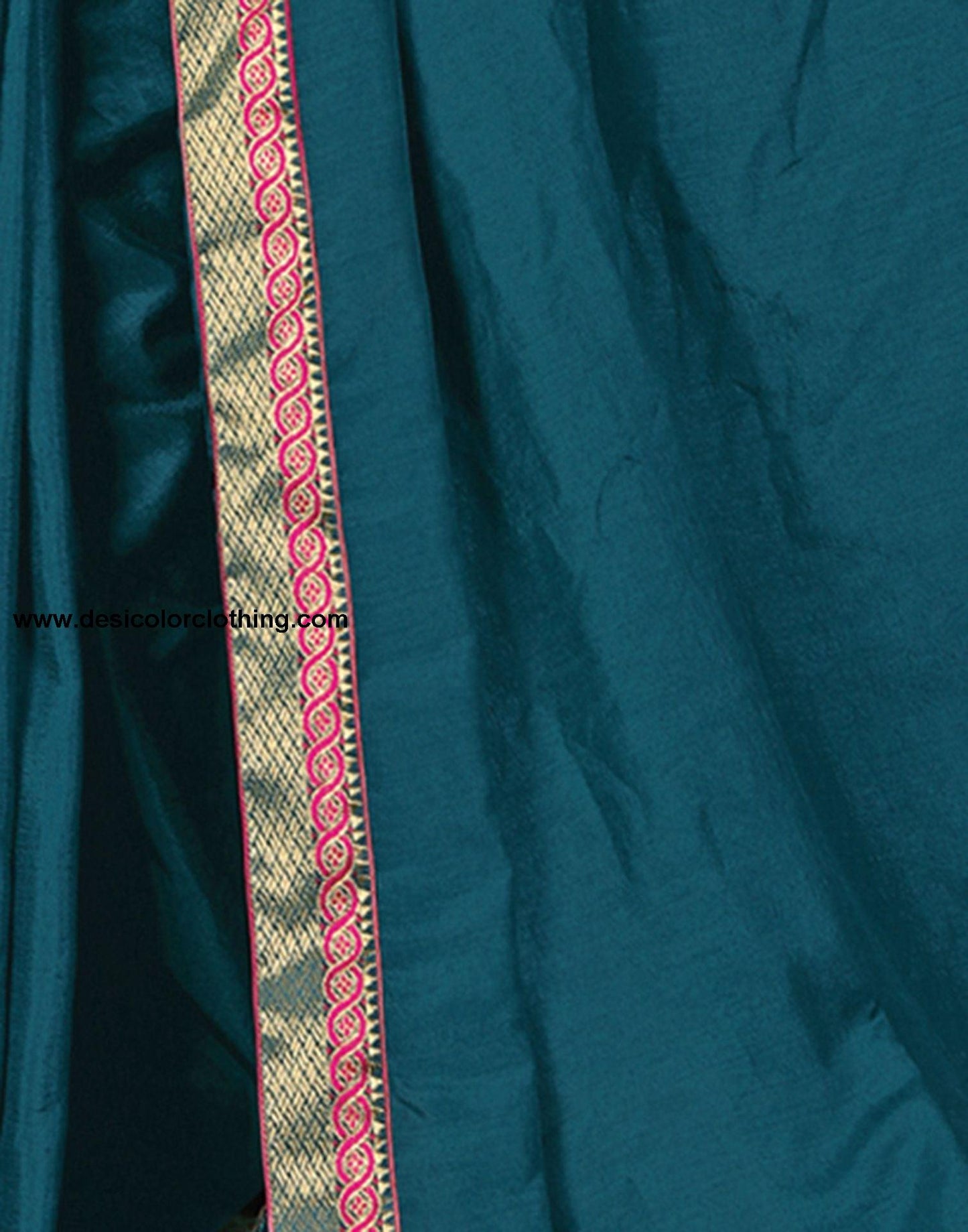 Rani Pink Art Silk Blouse with Dark Teal Blue Poly Silk Saree