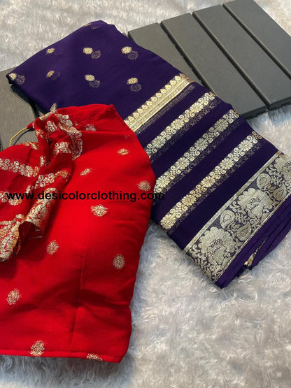 Viscose Georgette Saree with Contrast Blouse