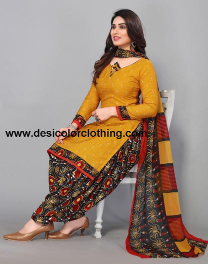 Yellow Printed Unstitched Salwar Suit Material