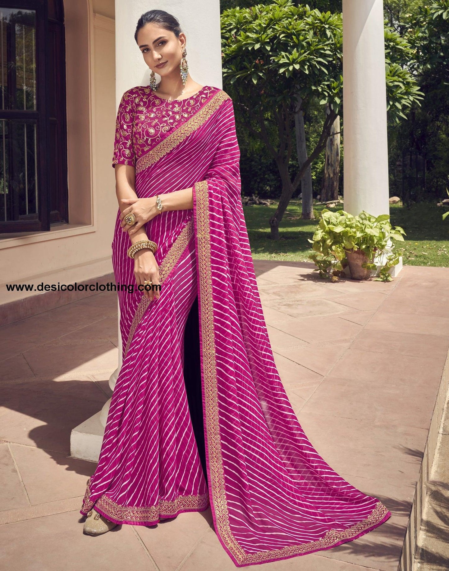 Pink Georgette Saree