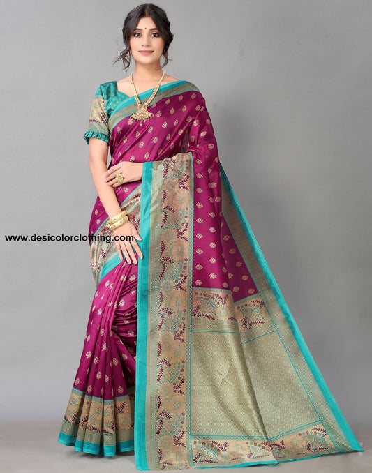 Wine And Beige Silk Saree