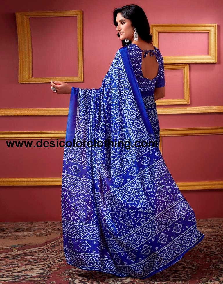 Dark Blue Silk Bandhani Saree
