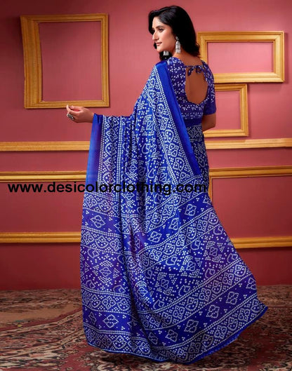 Dark Blue Silk Bandhani Saree