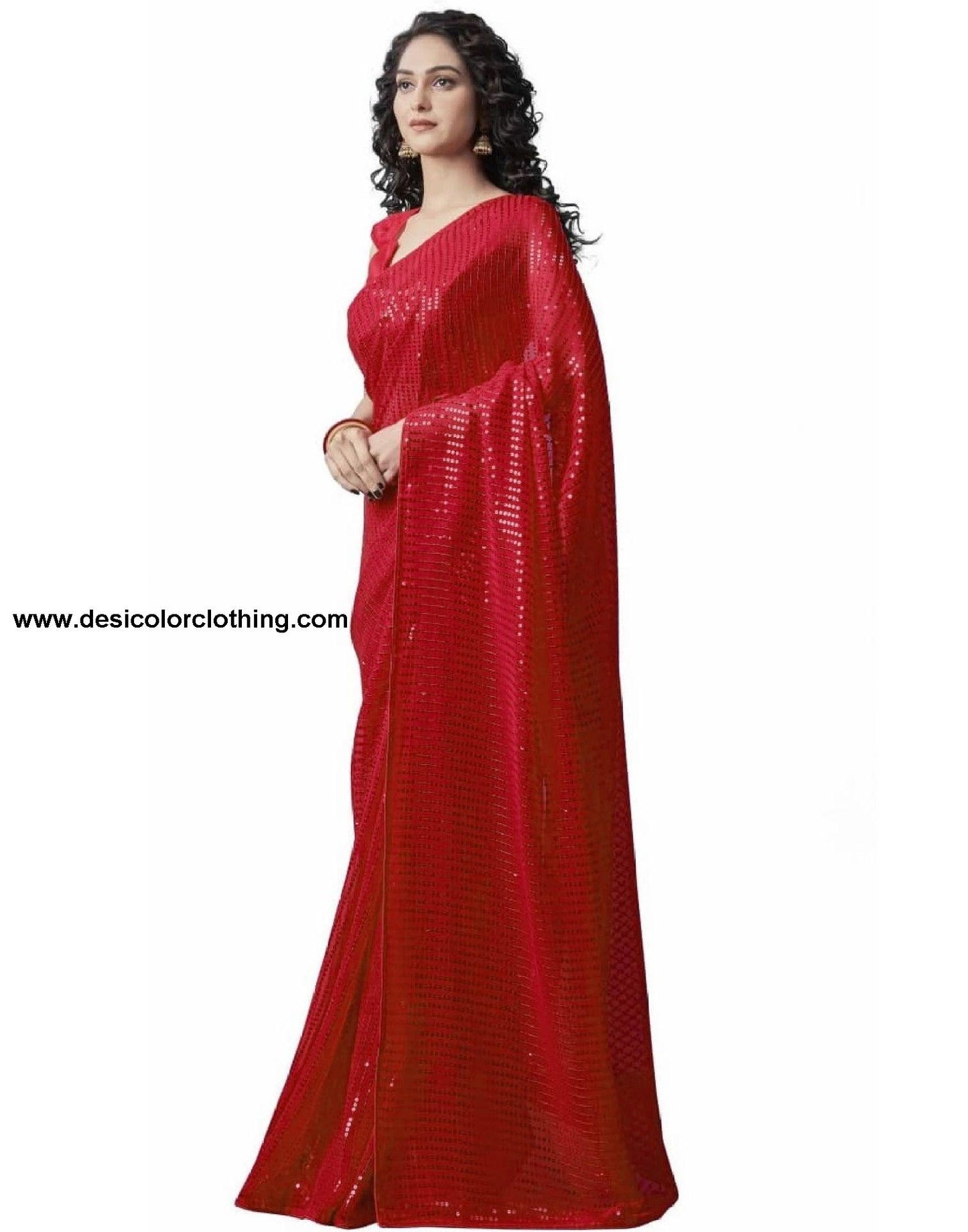 Red Sequence Saree