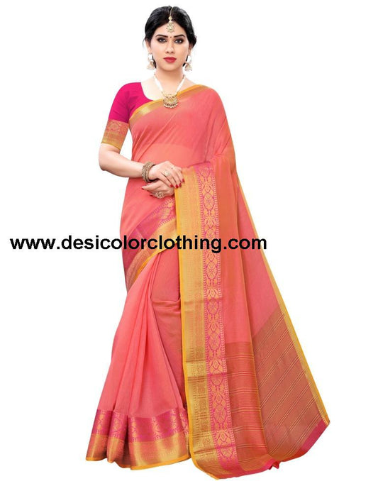 Coral Pink Coloured Jacquard Cotton Saree | SLV1554S123
