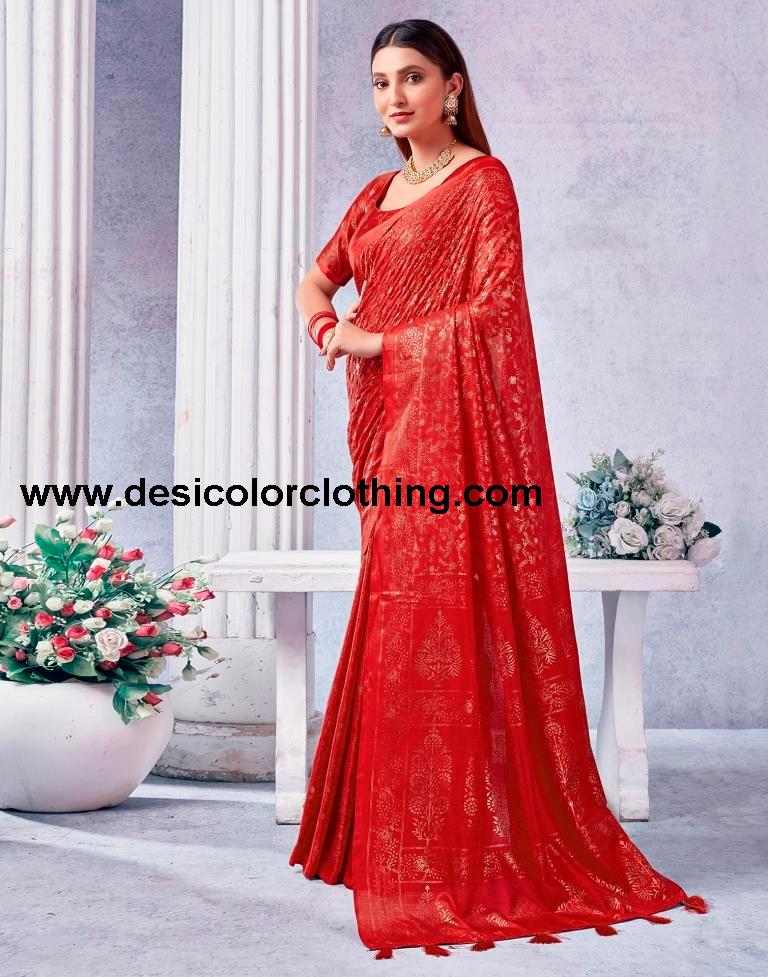 Red Silk Printed Saree