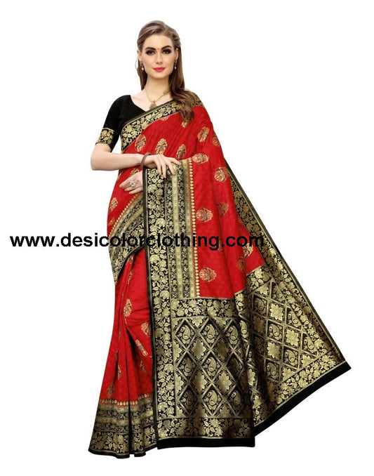 Red Coloured Poly Silk Jacquard Partywear saree