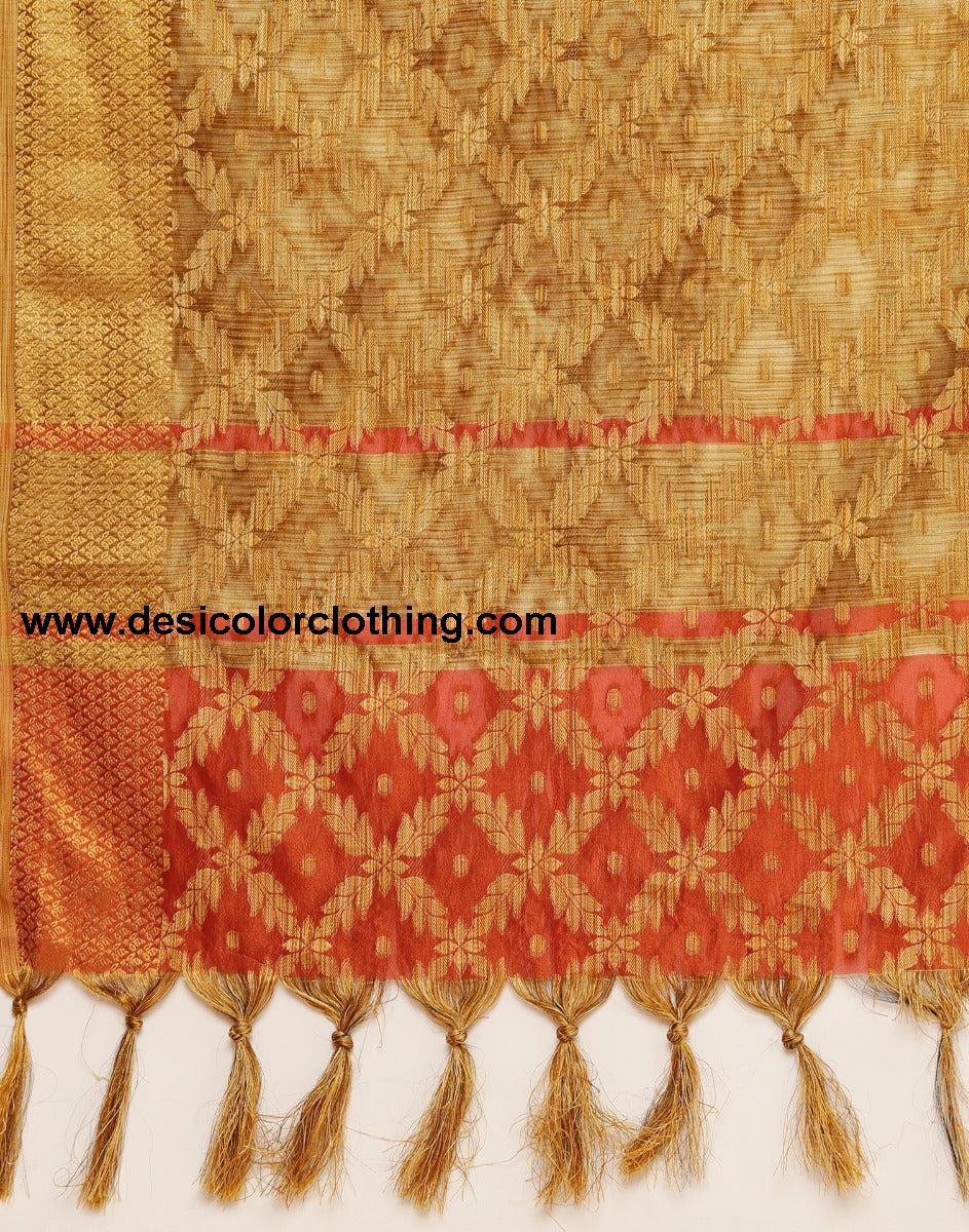 Orange Coloured Banarasi Cotton Silk Saree