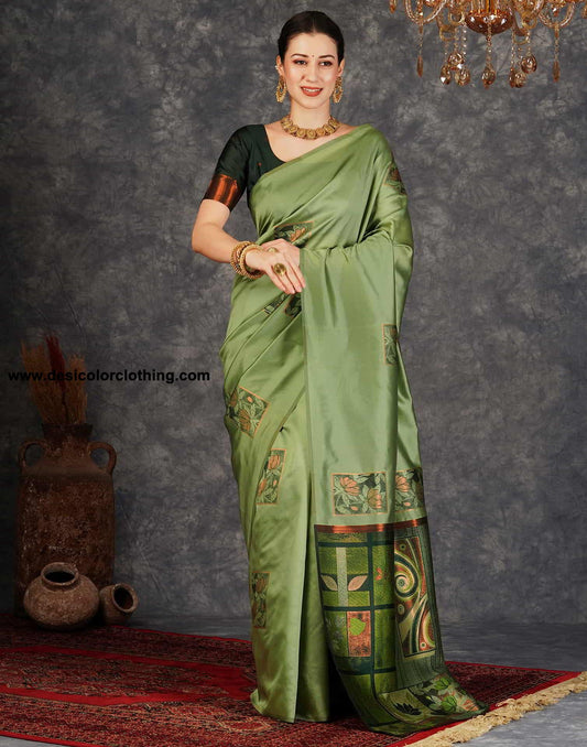 Green Banarasi Silk Woven Saree