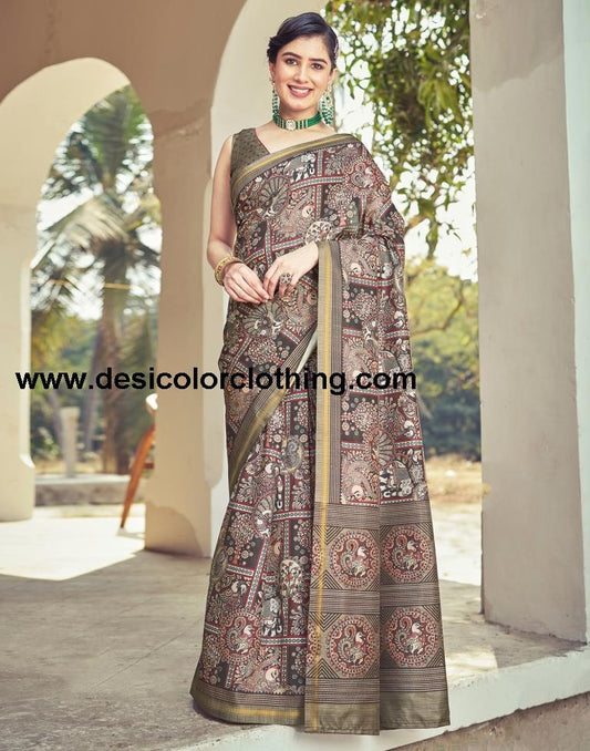 Brown Silk Printed Ready To Wear