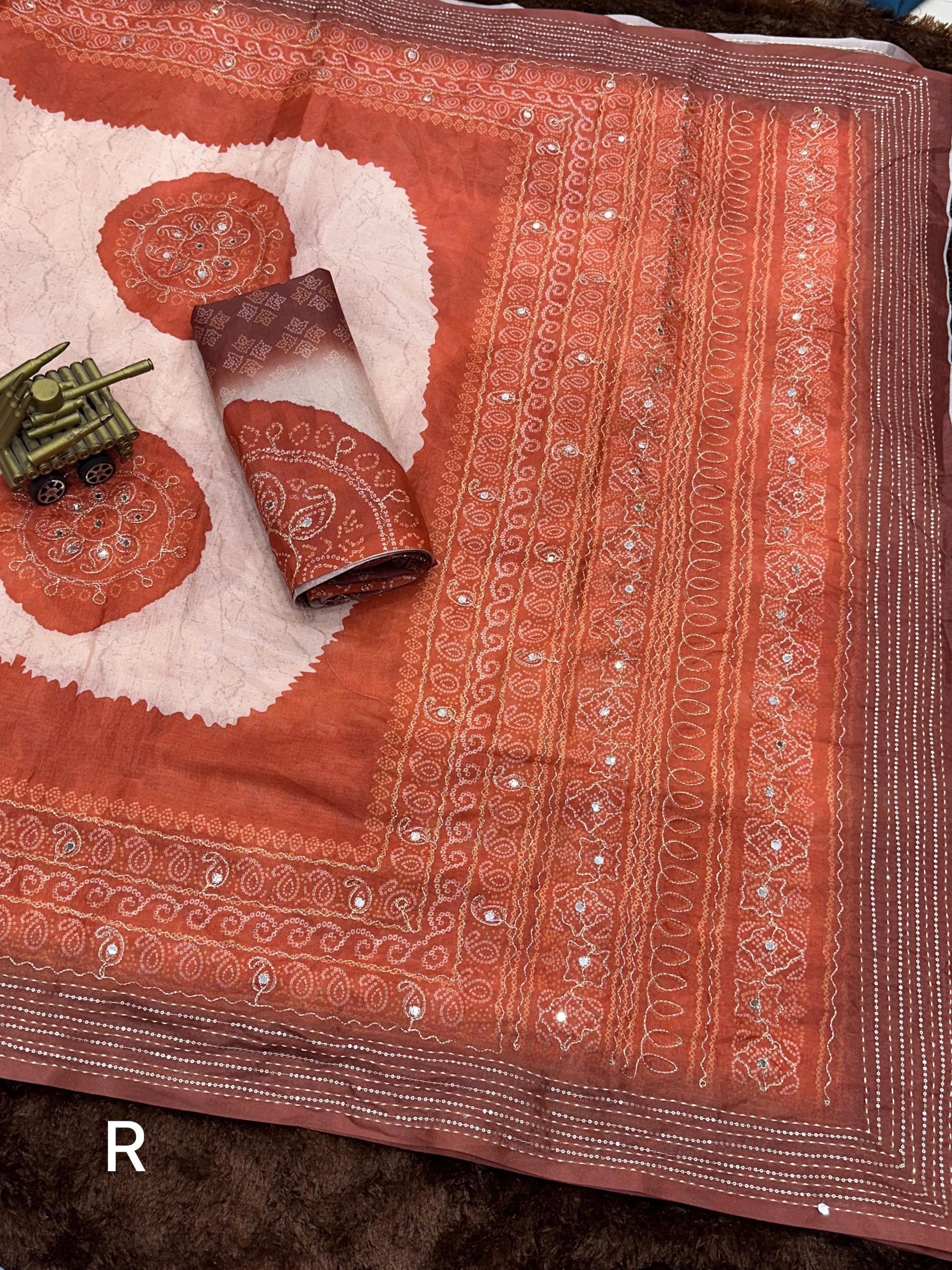 Product Image - Designer Rangeen Silk Saree with Hand Katha and Gotta Patti Work for Festive and Wedding Wear