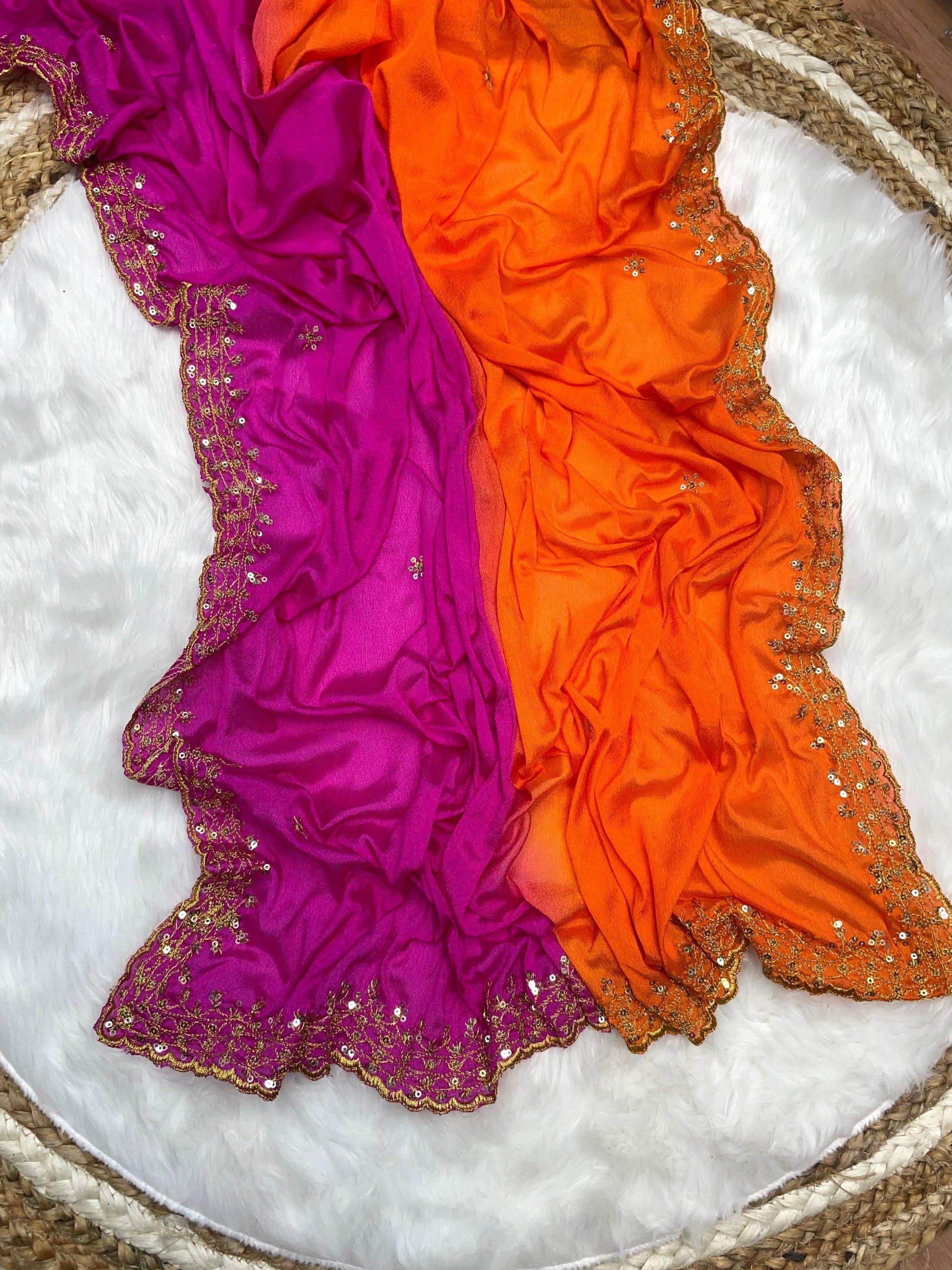 Product Image - Elegant Chinnon Saree with Heavy Embroidery and Jari Work