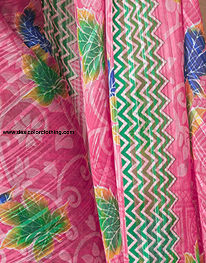 Pink Printed Georgette Saree