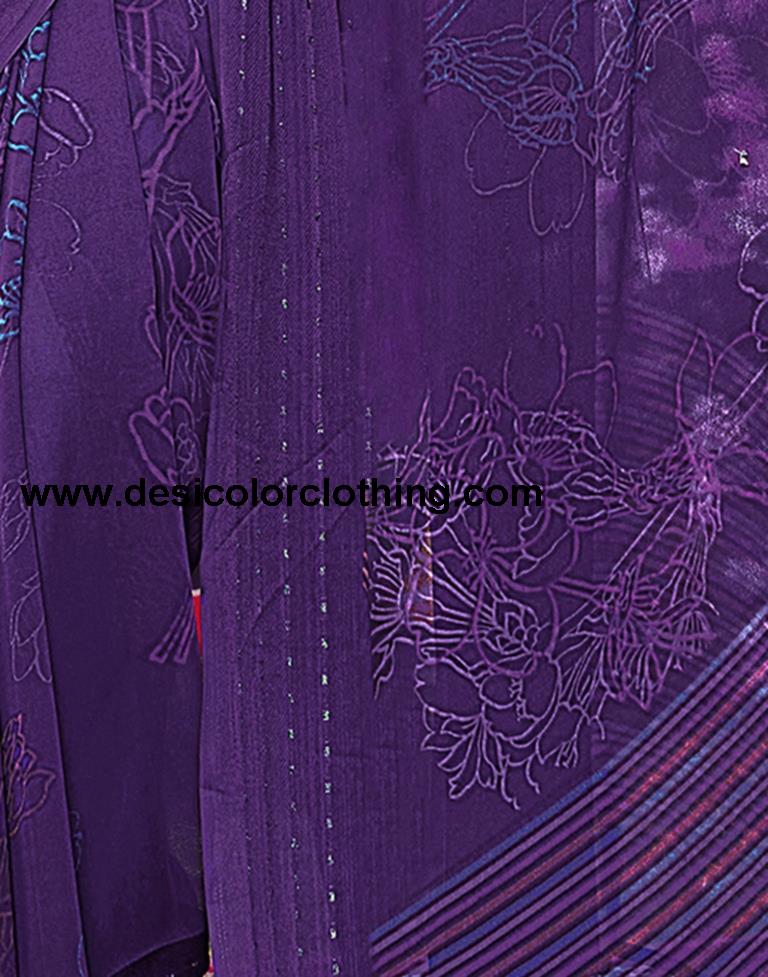 Purple Georgette Printed Saree