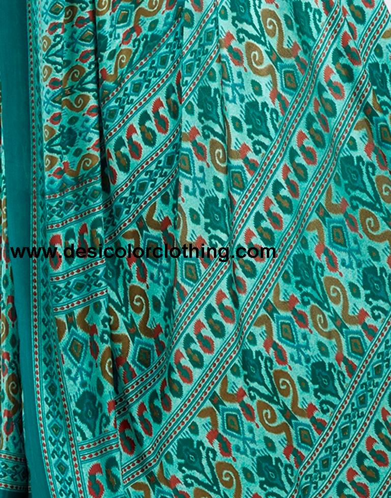 Teal Blue Silk Printed Sarees