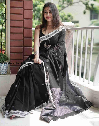 Black Cotton Woven Saree