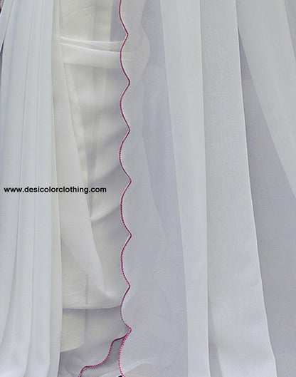 White Plain Georgette Saree