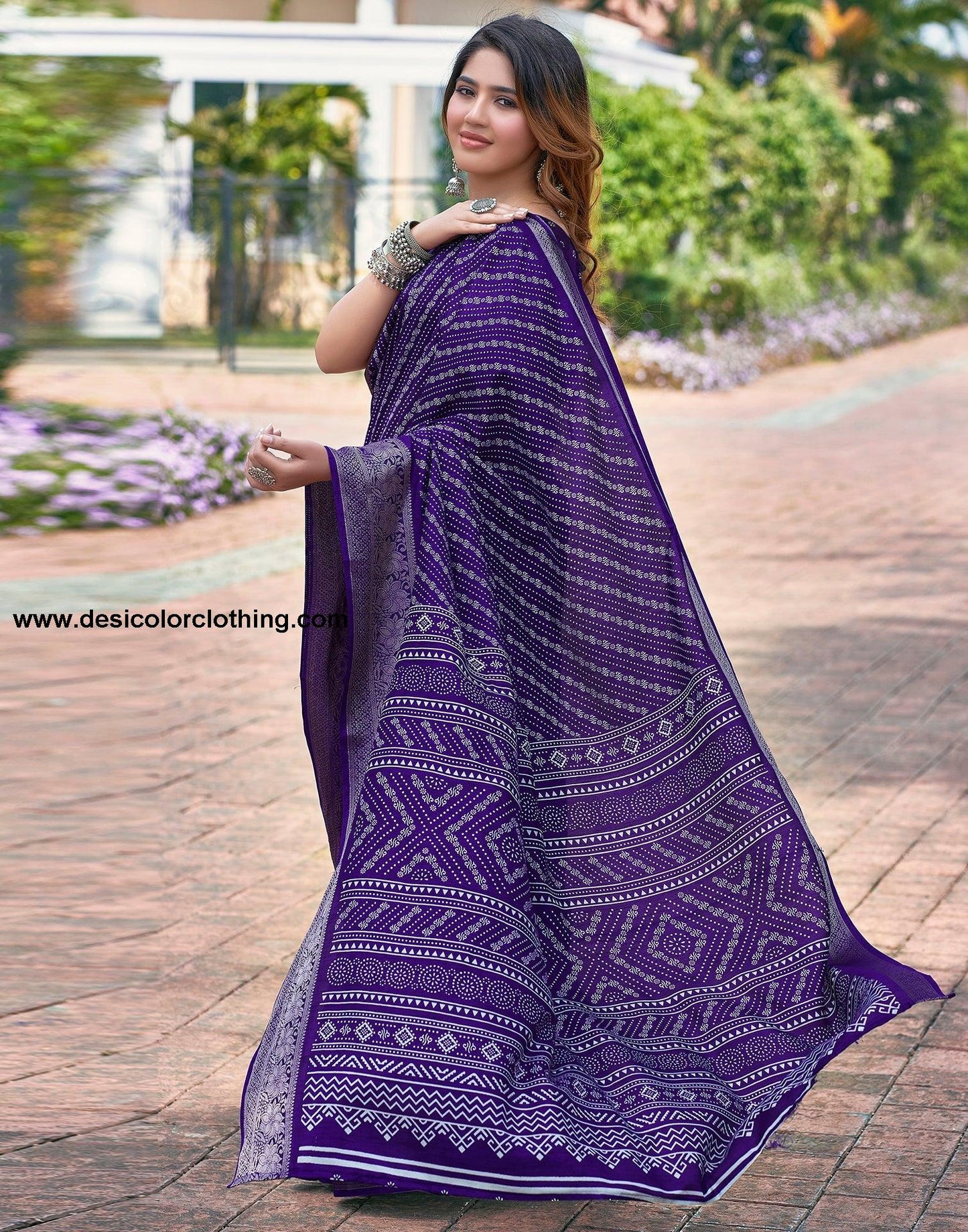 Voilet Silk Printed Saree