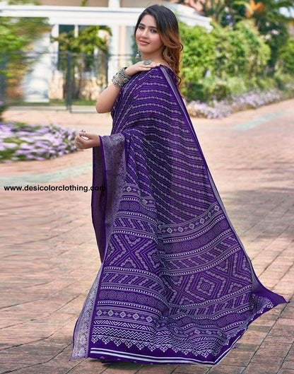 Voilet Silk Printed Saree