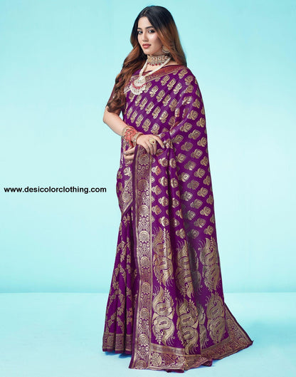 Dark Purple Jacquard Silk Saree
