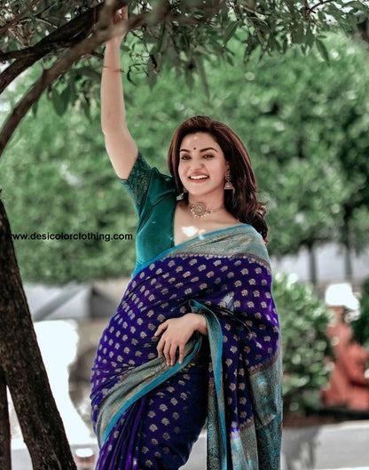 Dark Blue Jacquard Silk Saree