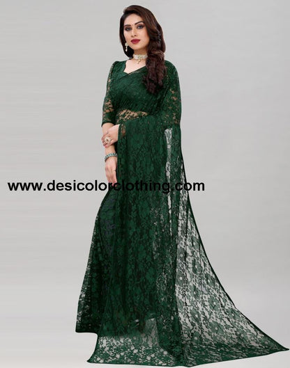 Dark Green Coloured Russel Net Partywear saree