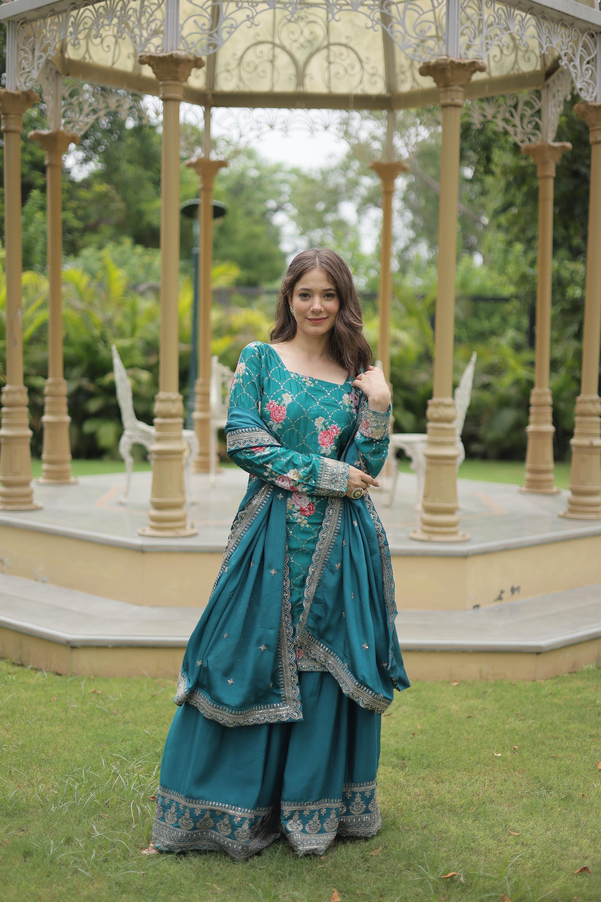 Product Image - Premium Designer Georgette Kurti-Plazo-Dupatta Set