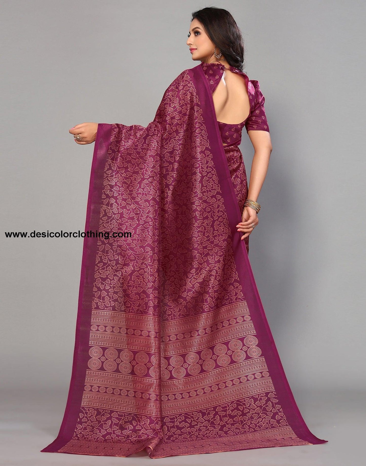 Purple Silk Printed Saree