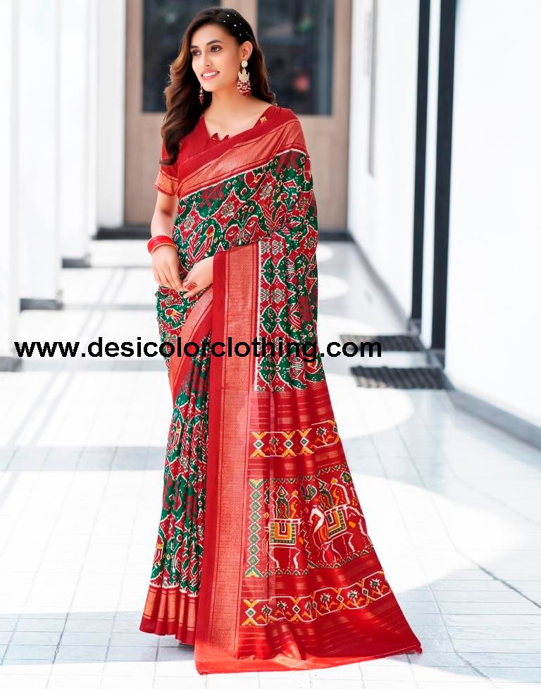 Red Silk Printed Saree